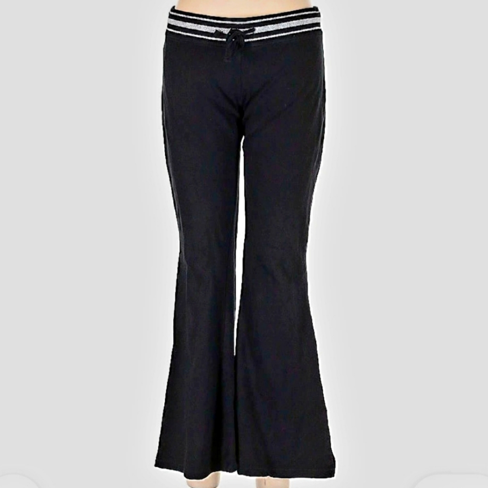 Guess Black Flared Pants with Striped Metallic Waistband